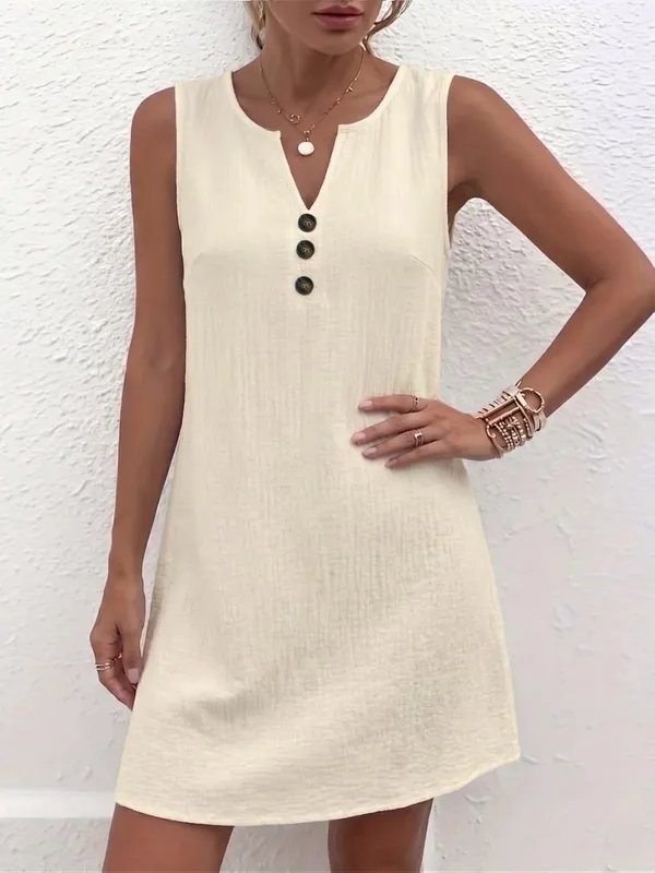 Plus Size Sleeveless Casual Dress with Button Details for Effortless Style and Comfort