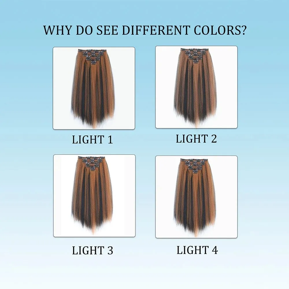 14-22icnh Synthetic Yaki Straight Clip In Hair Extensions For Women Black 7Pcs/Set Synthetic Extensions Hairpiece