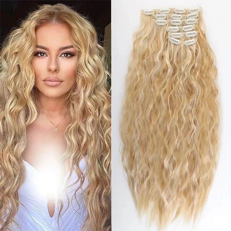 Synthetic Long Wavy Clip In Hair Extensions Hairpiece 6pcs/set For Women Brown Blonde Black Daily Party Halloween And Christmas