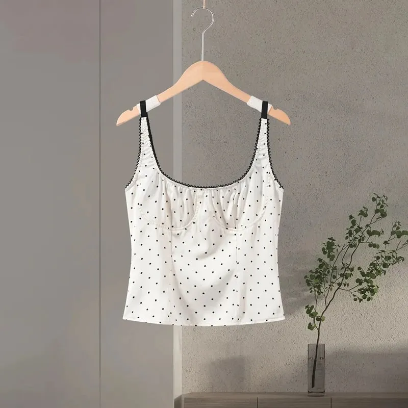 Sexy Polka Dot Sling Tops Women Backless Sleeveless Contrast Fitted Top Female 2026 Spring New Chic Fashion Streetwears Lady