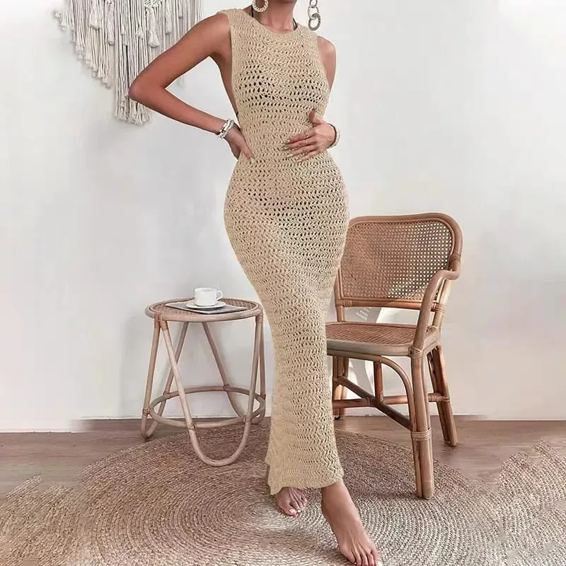 Vestidos para mulheres novo verão preto sem mangas vestido feminino fino sexy o pescoço oco para fora vestido feminino vestidos de verano mujer q250