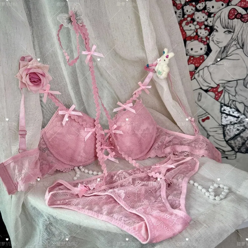 Purple Halter Bra Set Cross Strap Butterfly Detail Elegant Push Up Lingerie Kit For Women Soft Comfort Daily Wear