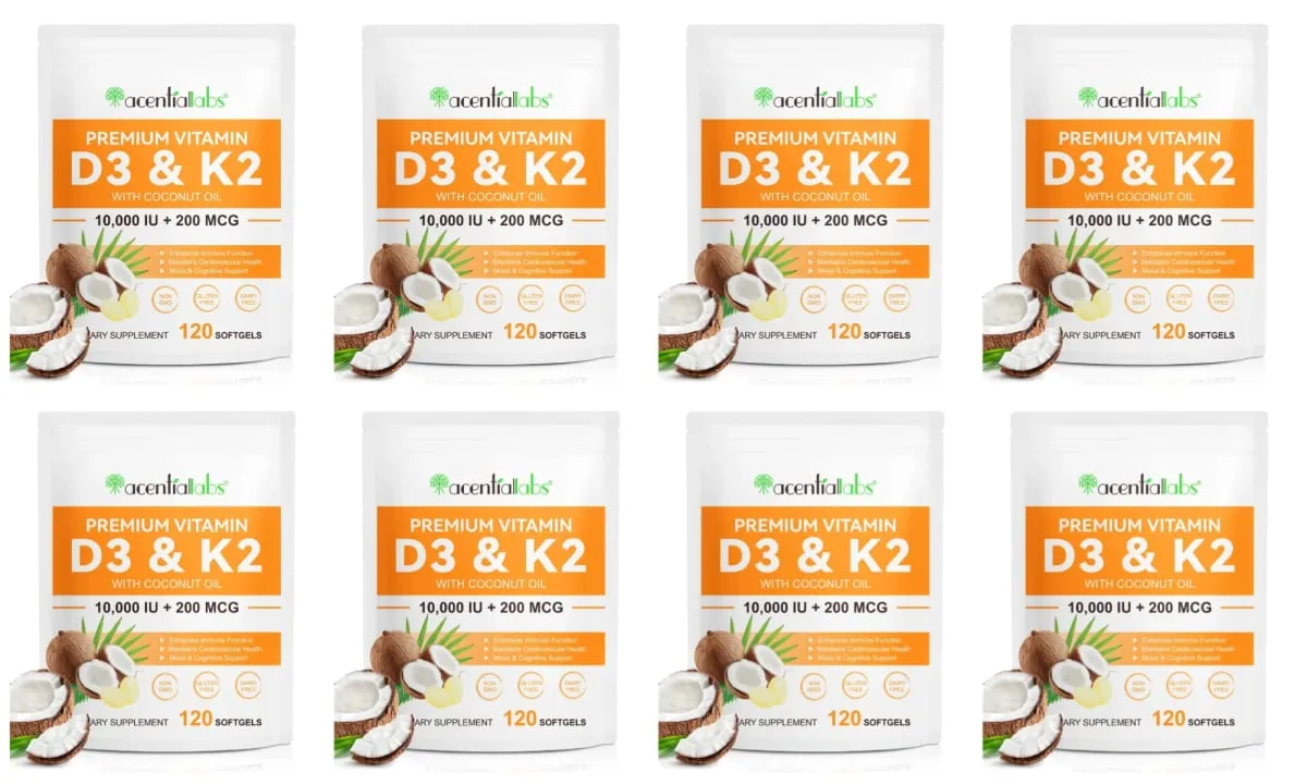 Acentiallabs Premium Vitamin D3 K2 Softgels kosttilskud Kokosolie Vitamin D3 AK2 bløde kapsler til immunstøtte til voksne