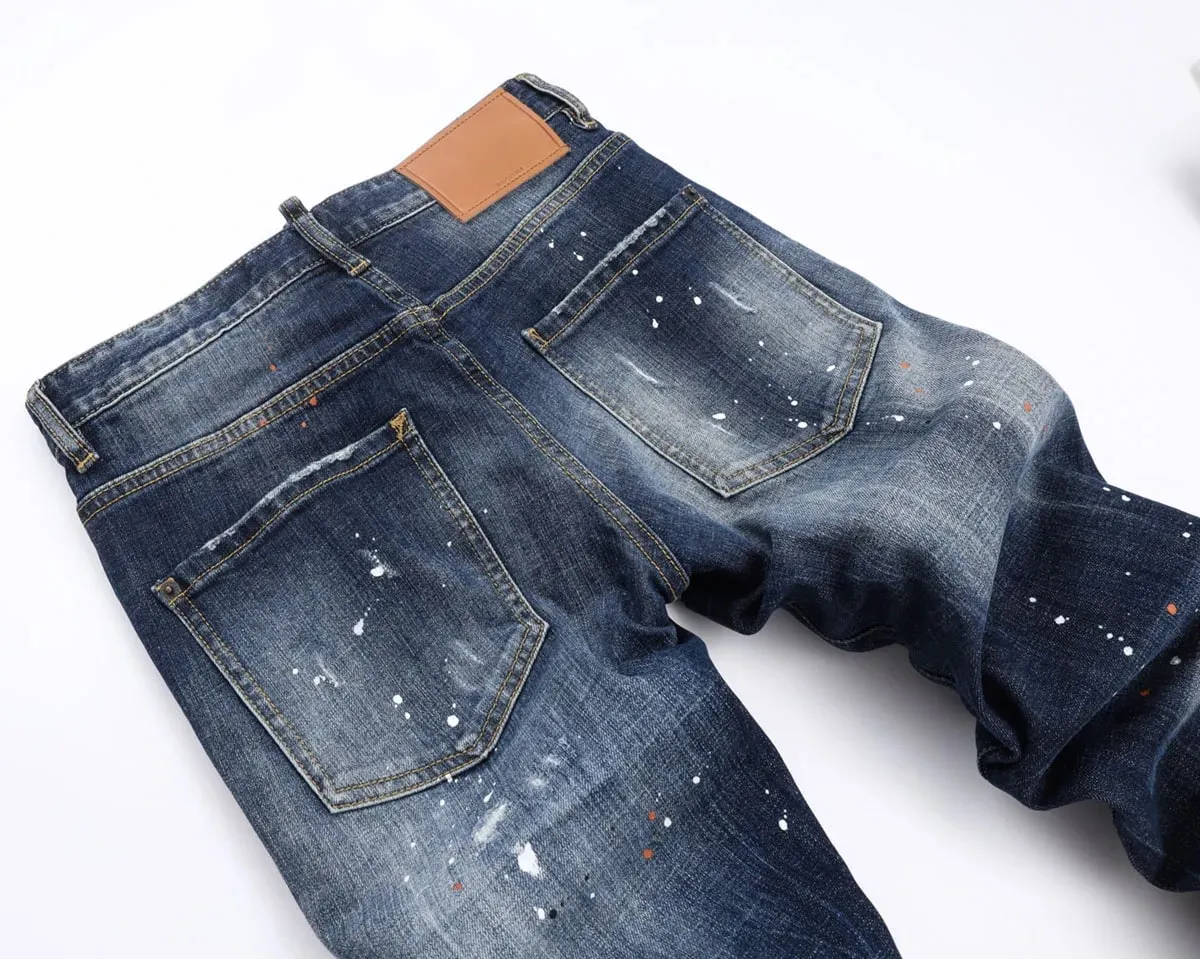 new design blue dsq2 Men Jeans Pants Cotton straight Slim Jeans Denim Designer Badge zipper D2 COOLGUY JEANS top quality 8523