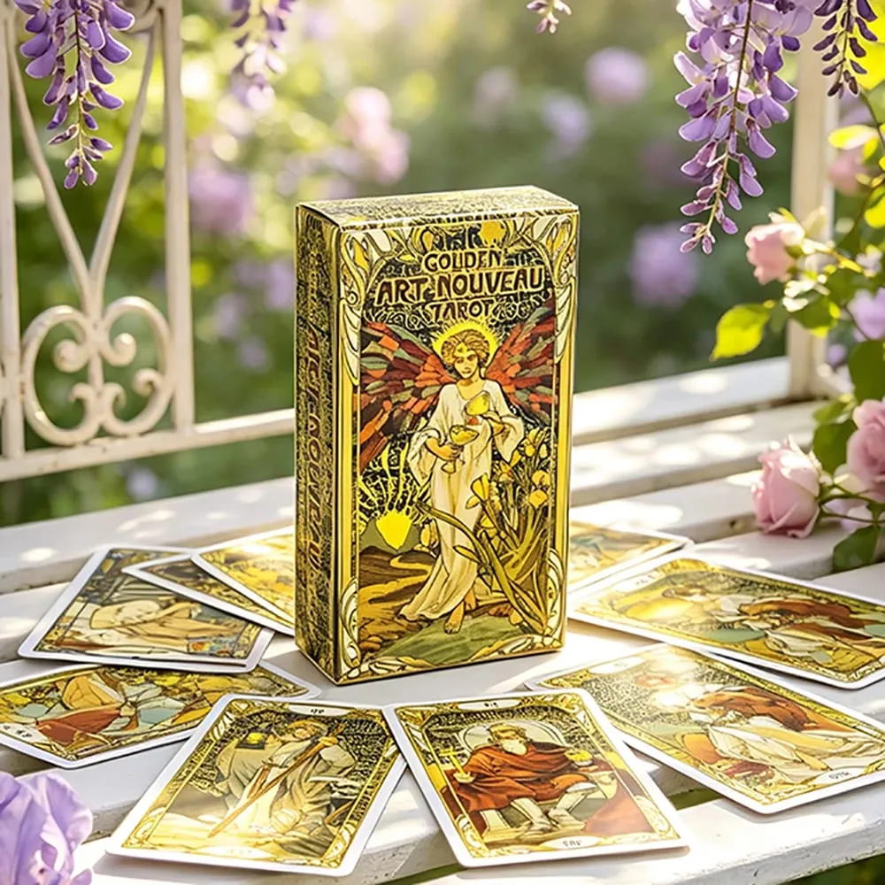 Golden Art Nouveau Tarot 78‑Card Deck Art Nouveau Vintage Style Tarot Cards Divination Fortune‑Telling Board Games Card Game