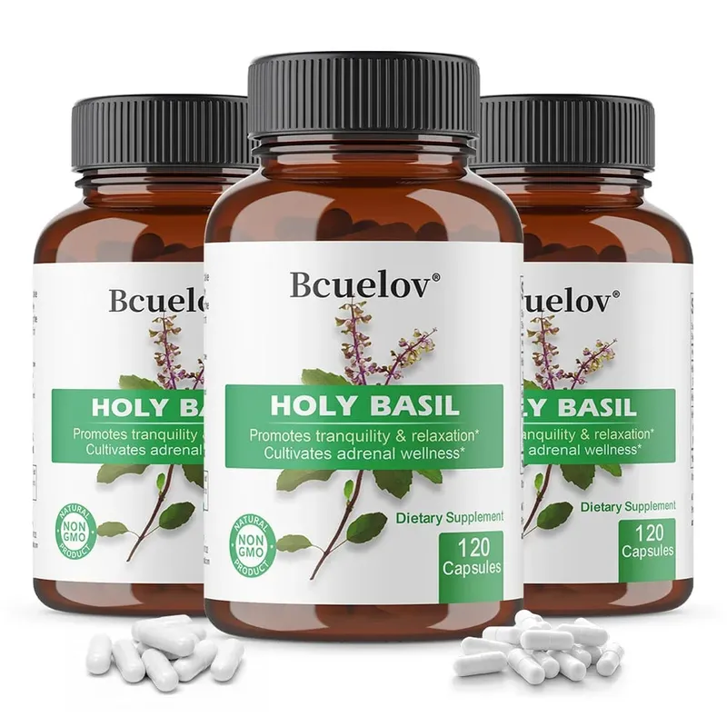 Holy Basil Tulsi Extract Capsules Support Adrenal Immune Respiratory & Daily Calm Wellness Stress & Anxiety Relief