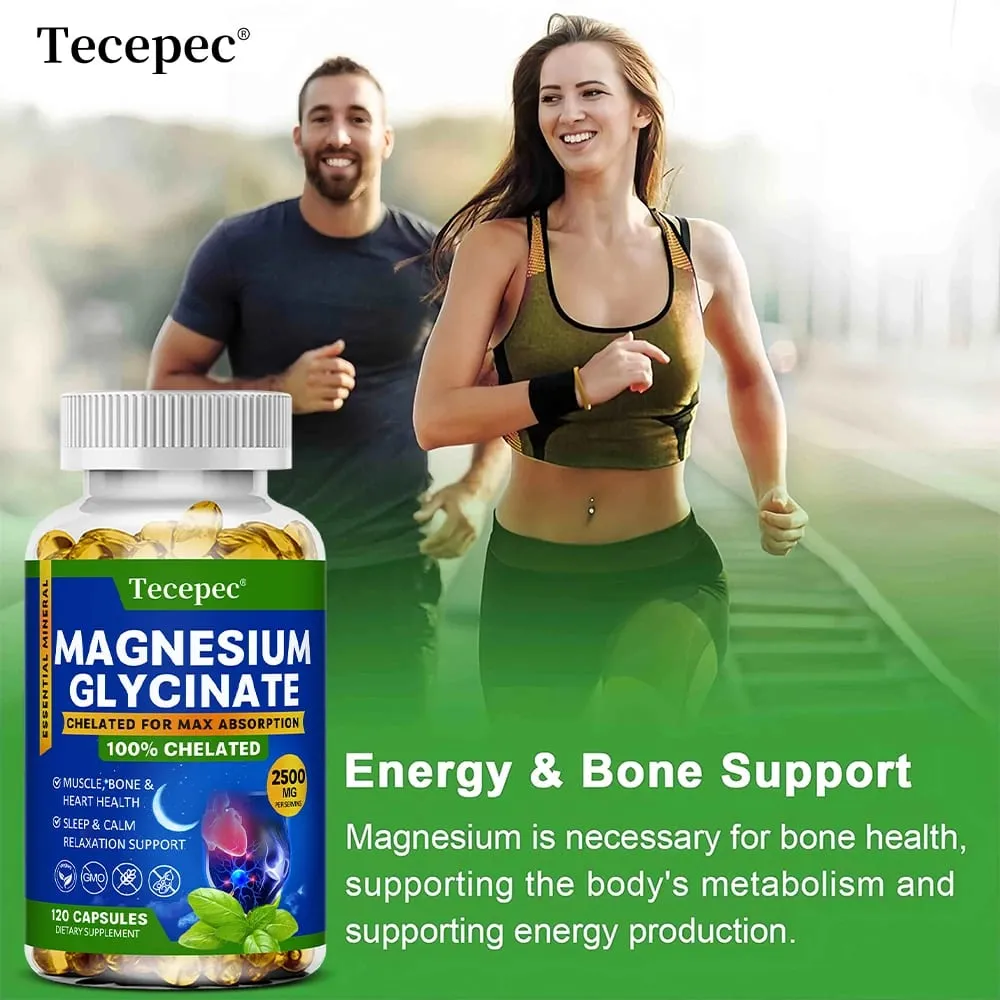 Magnesium Glycinate Supplement Highly Absorbed Supports Muscle Relaxation and Recovery Maximum Bioavailability 120 Capsules