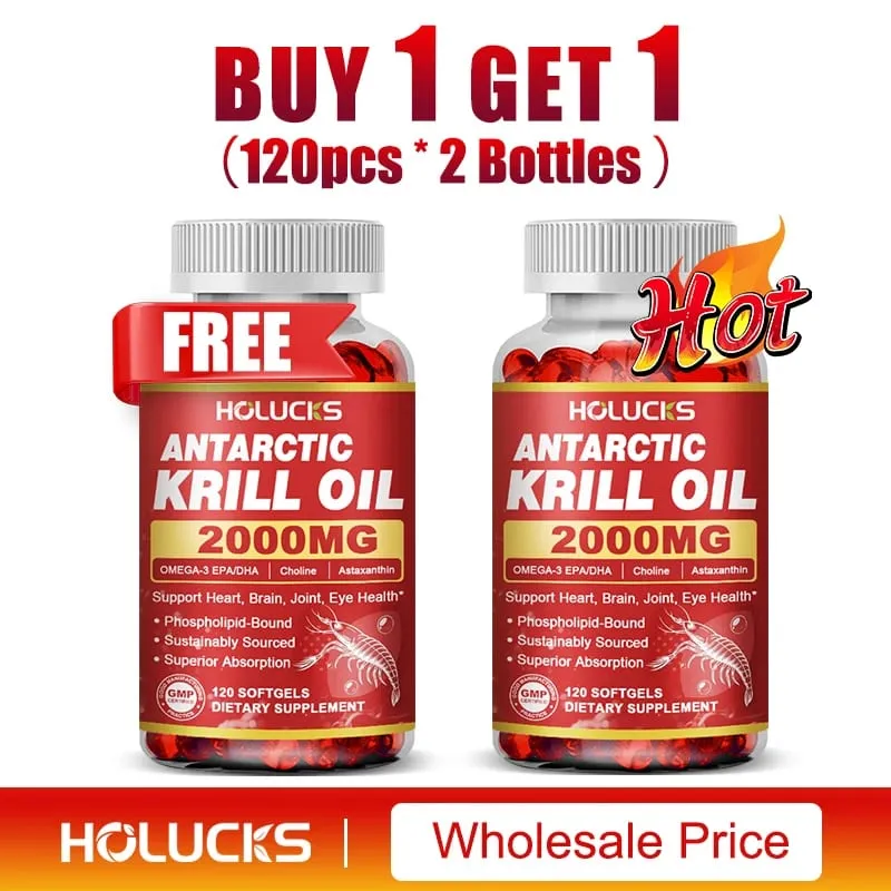 Antarctic Krill Oil Capsules 2000 mg Supplement with Astaxanthin Omega-3 EPA DHA Support Brain Joint Skin Heart Health