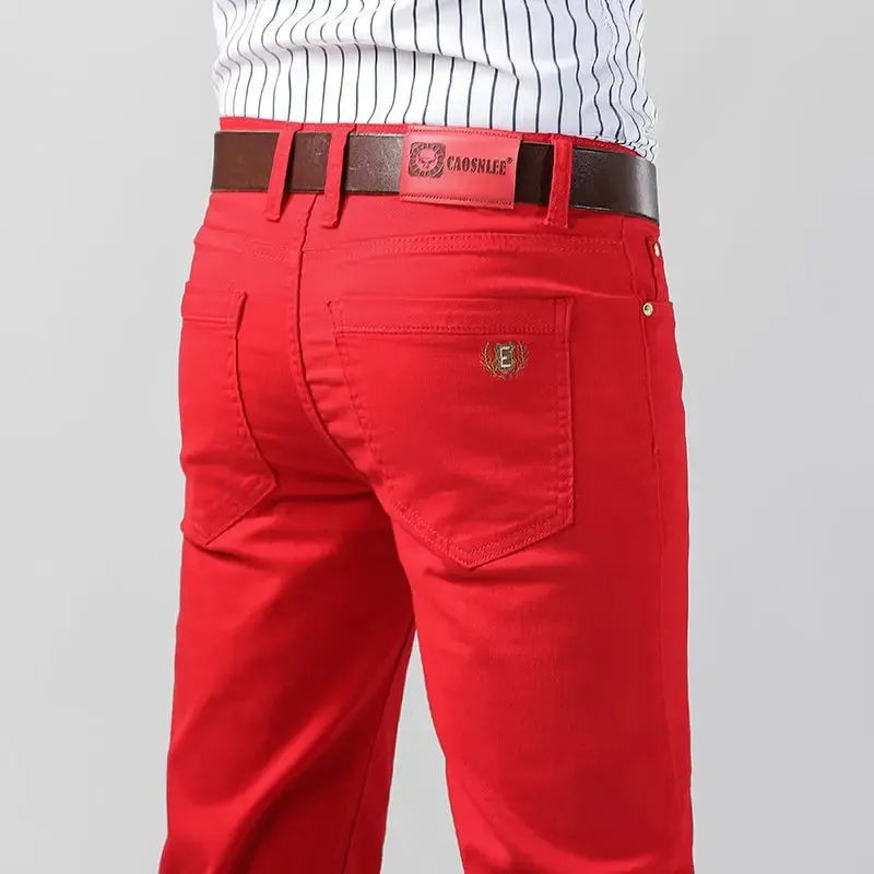 Men's Colorful Denim Stretch Stretch Jeans New Elastic Yellow Pink Red Slim Male Clothing Simple Business Denim Trousers