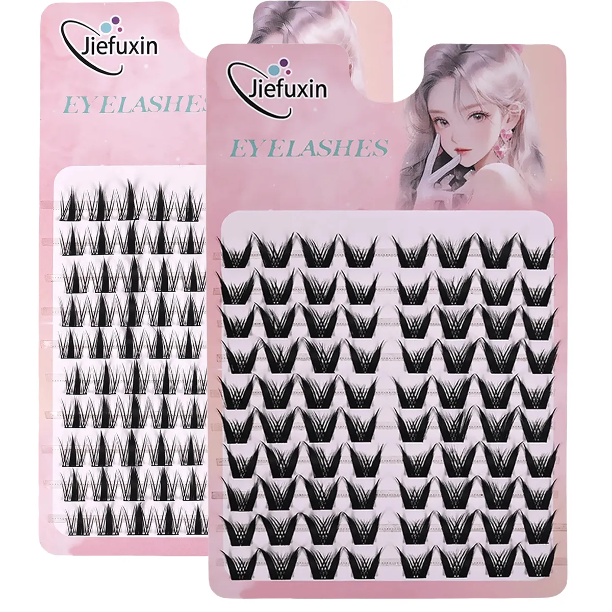 Soft Tapered Thick Manga Fox Eye Individual Clusters Jiefuxin Large Capacity DIY Lashes Simple Operation for Makeup Newbies