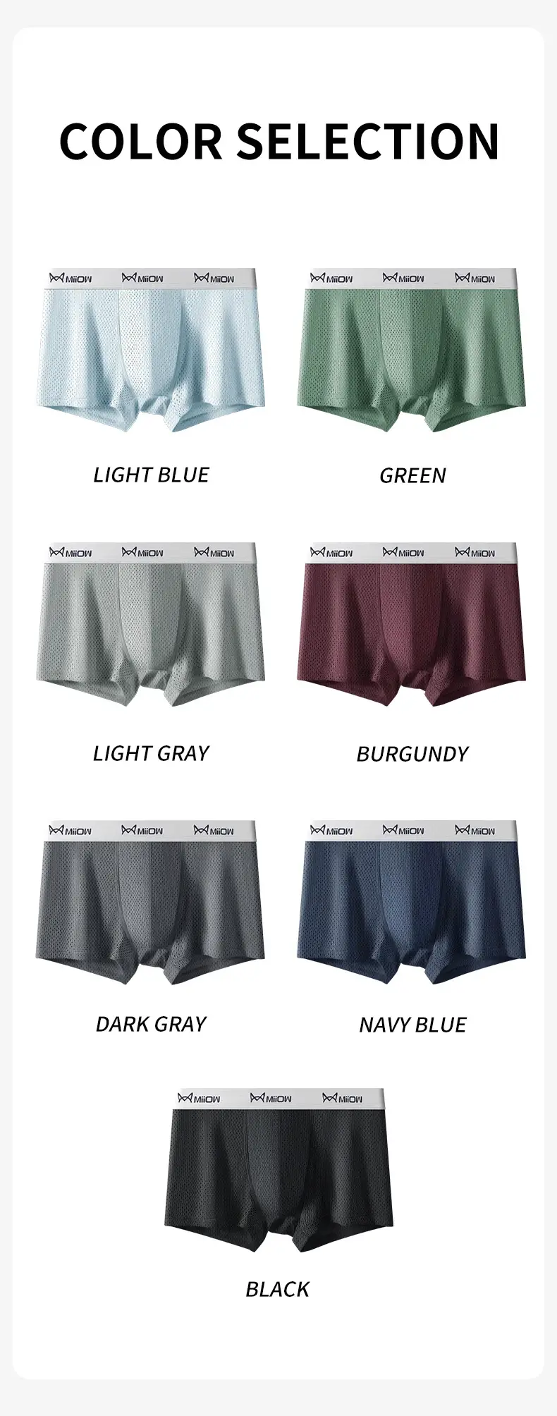 MiiOW 3Pcs Ice Silk Men's Underwear Boxers Breathable Mesh Mens Underpants 7A Antibacterial Cotton Crotch Man Panties Boxers