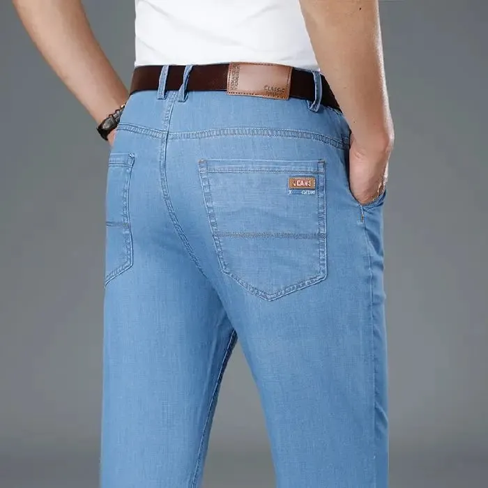 Men's Thin Business Jeans Classic Elasticity Straight Leg Denim Pants Fashion Comfortable Soft Trousers Male Casual Clothing