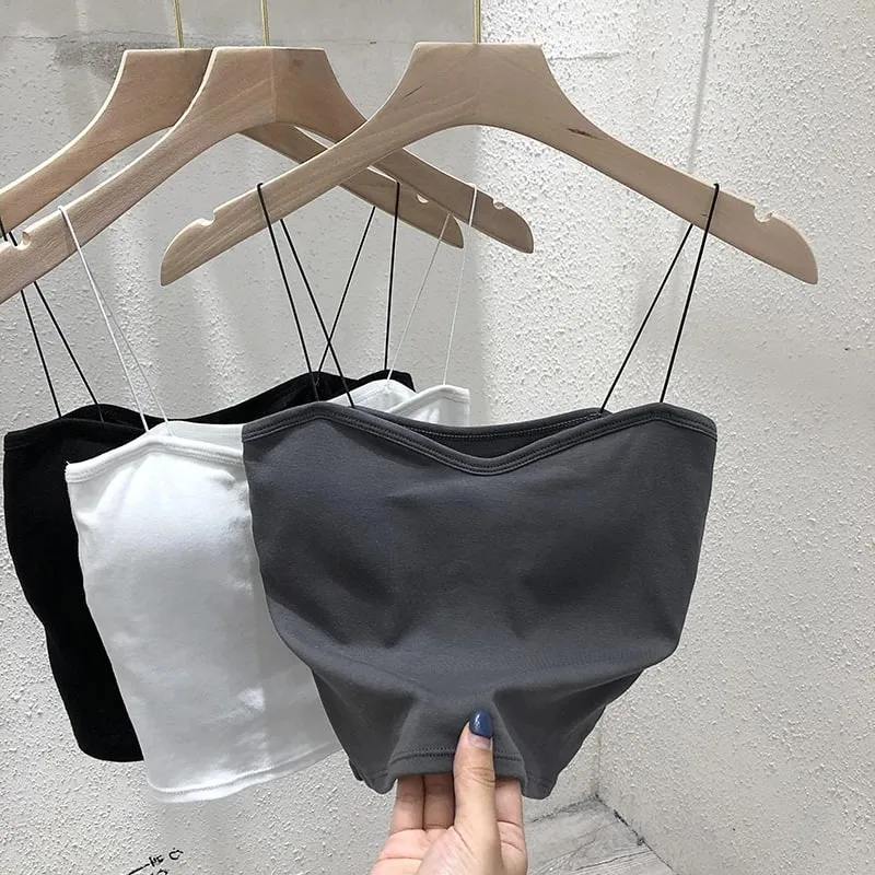 2026 Women's Sleeveless Top Tank Underwear Fitted Camisole Sexy Short Top With Thin Straps Plain White Tank Top Korean Style — image 11