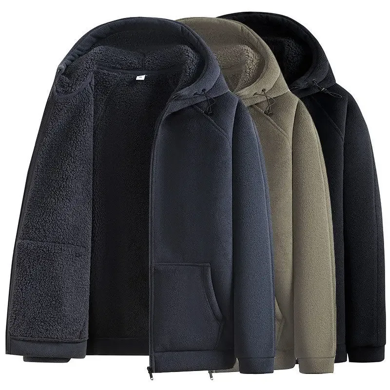 Men Polar Fleece Hooded Jacket 2025 Autumn Winter Men Thicken Warm Parkas Coats Men Soild Color Jackets Male Hoodies Sweatshirt