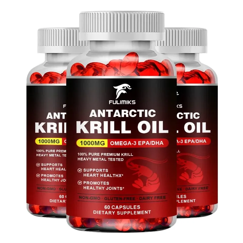 Pure Antarctic Krill Oil Supplement 1000mg Omega-3 with EPA/DHA Supports Heart Brain & Joints Health for Adults