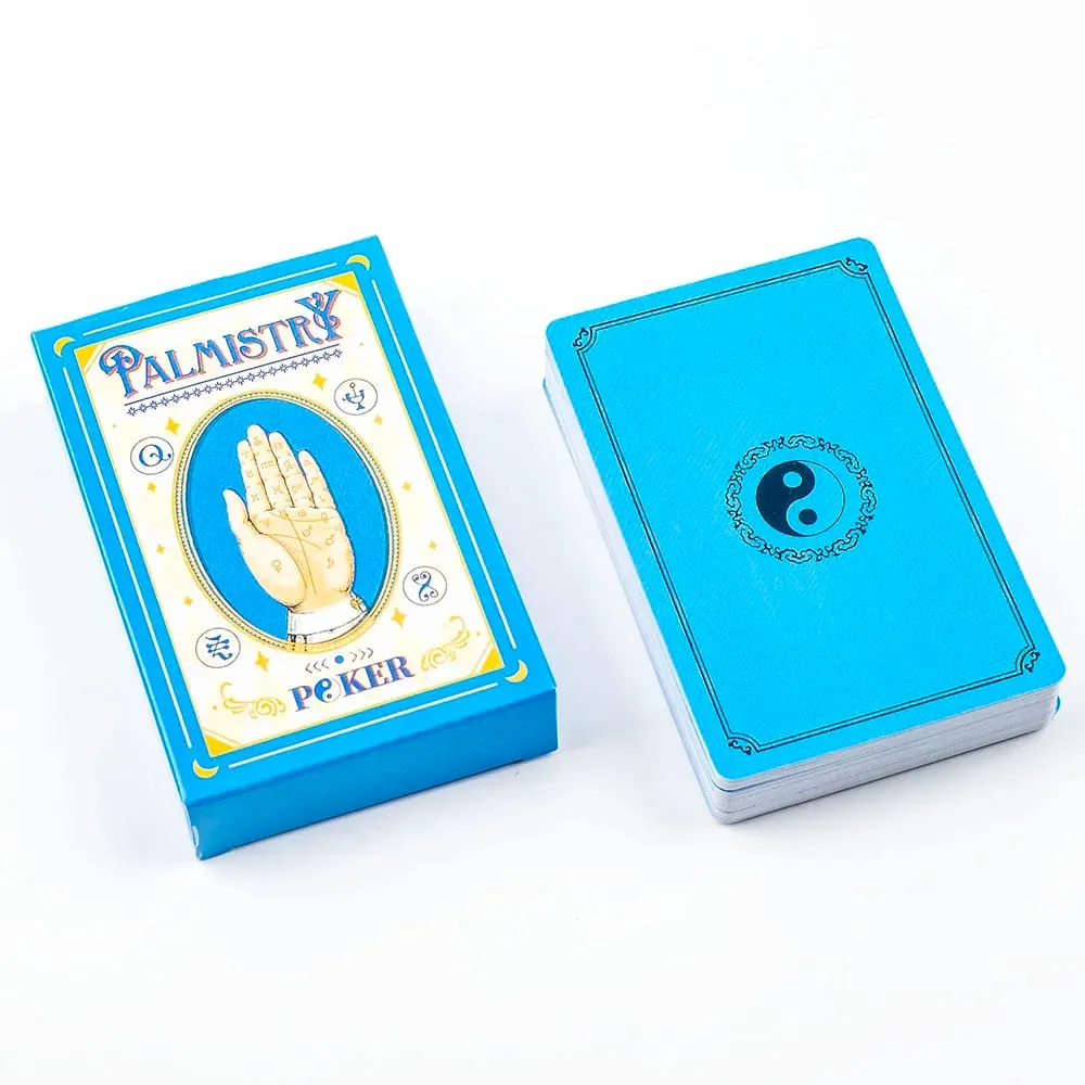 9*6cm 56-Card Palmistry Poker Deck Includes Life Heart & Wisdom Line Explanations – Blue Yin-Yang Design Backs