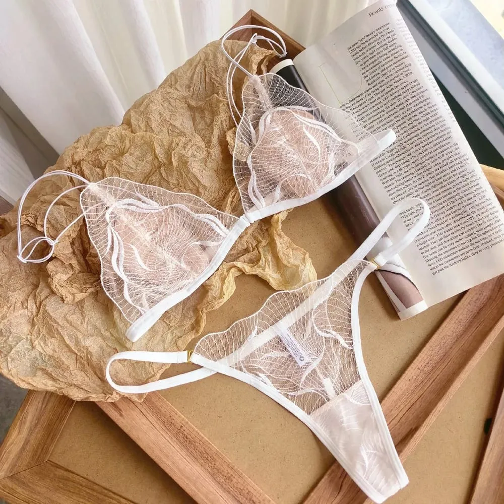 Summer French Front Closure Bra Set Women Ultra Thin Breathable Beauty Back Wireless Lingerie Briefs Soft Lightweight Intimates