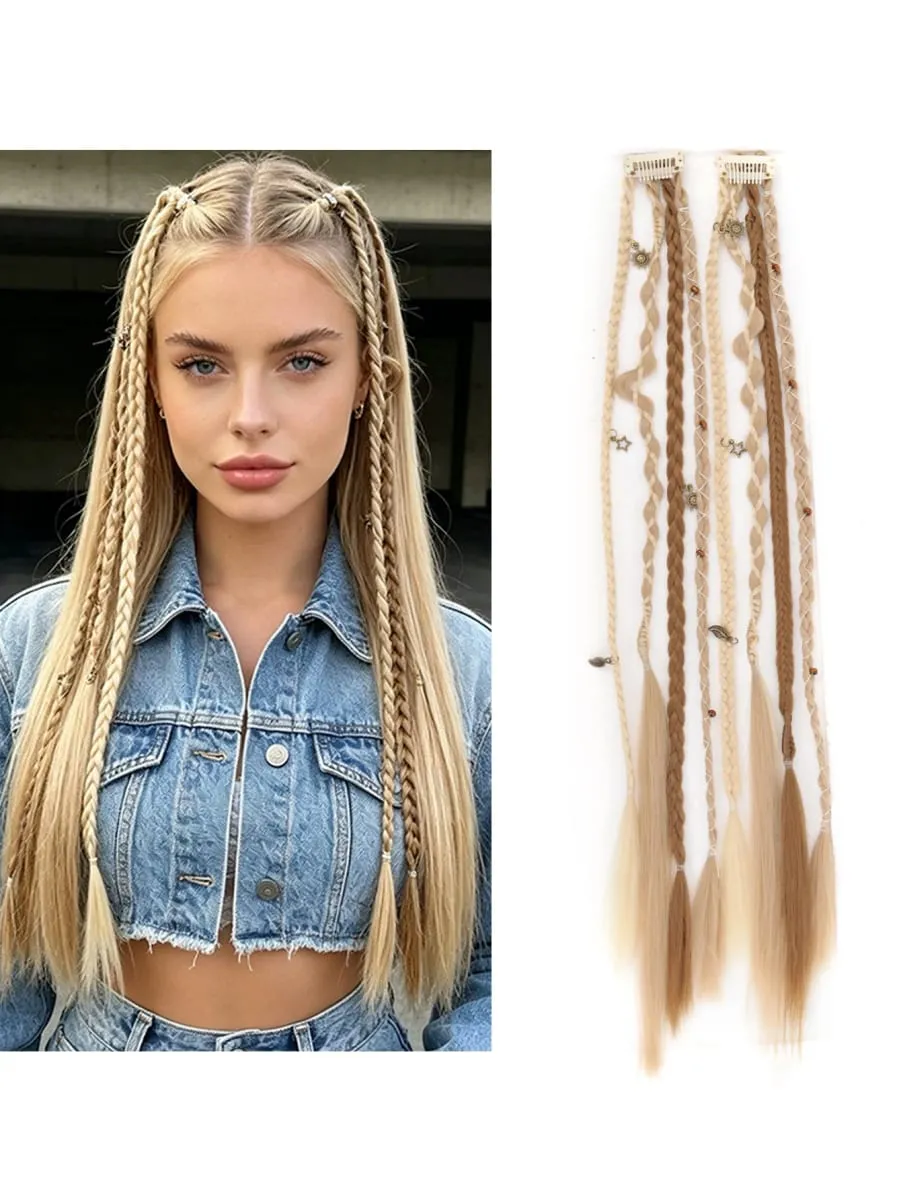 Ombre Synthetic Boho-style Small Twisted Braided Hair Extensions For Women Wig Braids BB Clip-on Spicy Girl Brown Boxing Braids