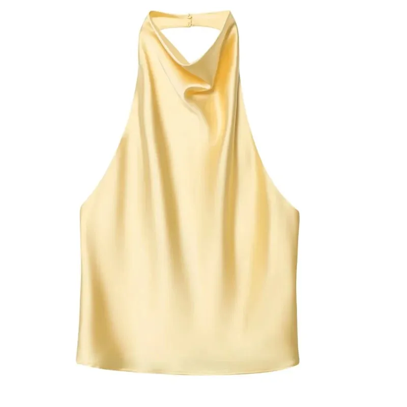 Women's Tanks Halter Top Women Sleeveless Green Crop Tops Summer Satin Party Evening Top Backless Sexy White Black Top