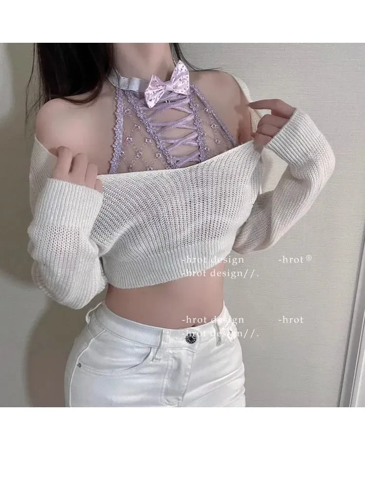 Minimizer Bra คัพใหญ่ DD+ | Sweetheart Bow Diamond Pattern Halter Top Slimชุดชั้นในบางชุดสตรีชุดชั้นในชุด — image 2