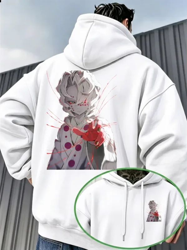 Bandai Demon Slayer Men's Hoodie Rui (Spider Demon) Print High-Quality Warm Autumn/Winter Casual Pullover Sweatshirt