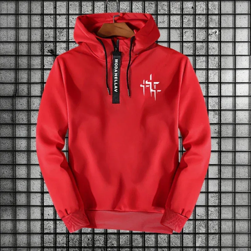 2026 New in Half Zipper Hoodie Cross Print Hooded Long Sleeve Sweatshirts Autumn Winter Men Women Daily Casual Sports Pullover