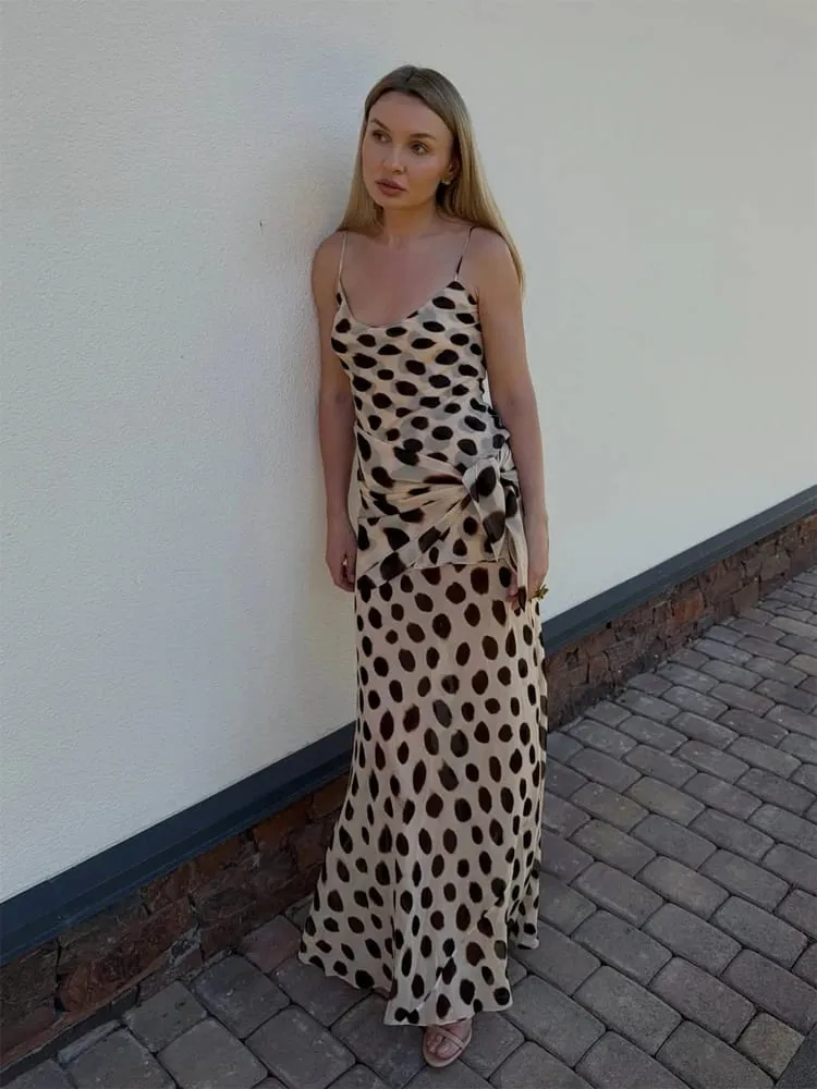 Retro Polka Dot Sling Maxi Dress Woman Sexy U-neck Sleeveless Waist-cinching Bodycon Dresses 2026 Summer Party Vacation Robes