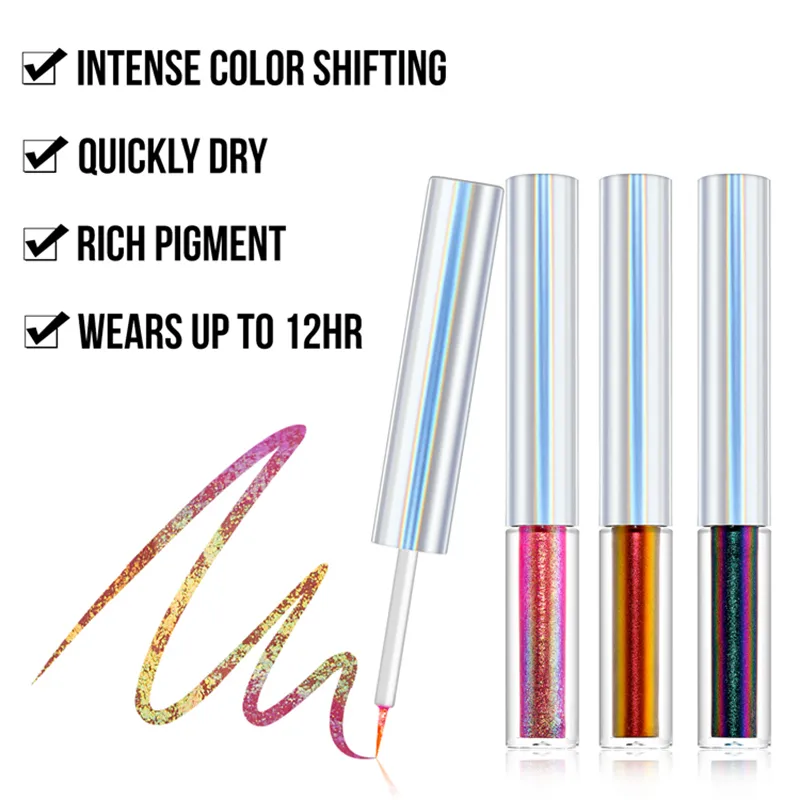 19 Colors Holographic Chameleon Liquid Eyeliner Metallic Glitter Color-Shifting Eye Liner Long Lasting Waterproof Eyes Makeup