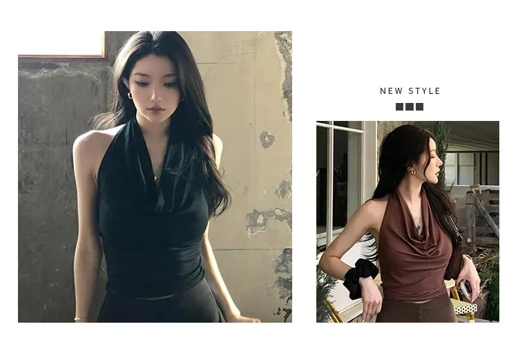Korean Dongdaemun Sexy Slim Camisole 2026 Women Backless Pure Desire Spicy Girl Versatile Neck Hanging Strap Tank Top Y2K