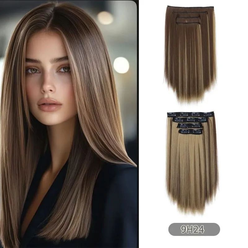 35CM Synthetic 4pcs/set Clips in Hair Extensions Short Straight Hairstyle Blonde Black Hairpieces Heat Resistant False Hair