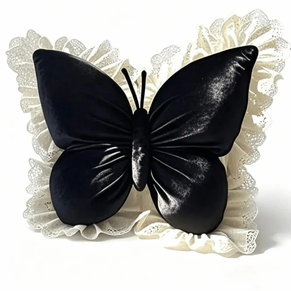 Decorative Cushion Velvet Butterfly Plush Pillow Lace Trim Soft Bow Plush Cushion New Plush Bow Throw Pillow Office — image 1