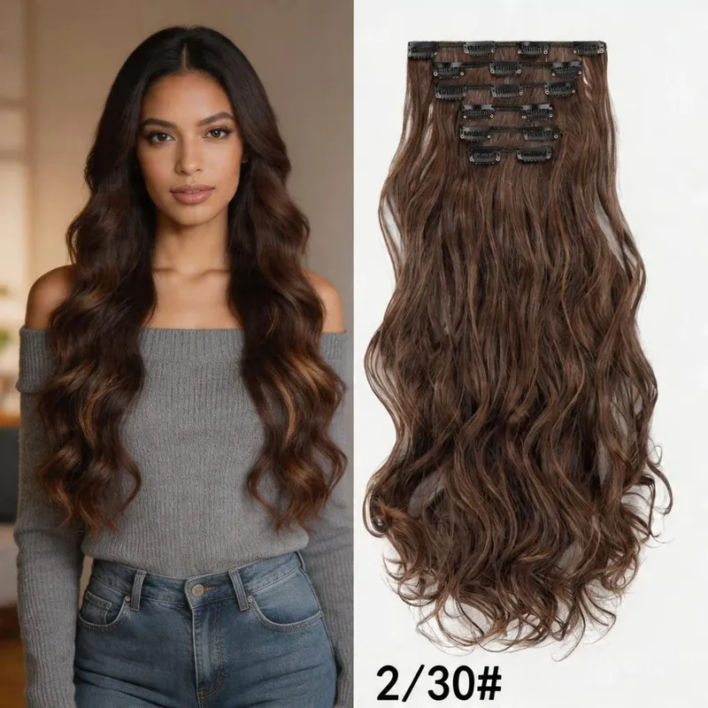 Synthetic Clip-in Hair Extensions Long Wavy 6PCS 16 Clips Natural Full Head Hairpiece for Women Volume Enhancer Daily Party Use