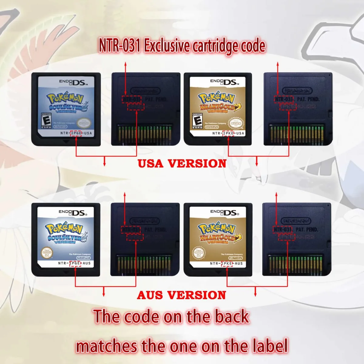 (USA EUR AUS NOE ESP FRA ITA) Pokemon HeartGold SoulSilver Version High Quality Authentic 1:1 Replica DS Video Game Cartridge