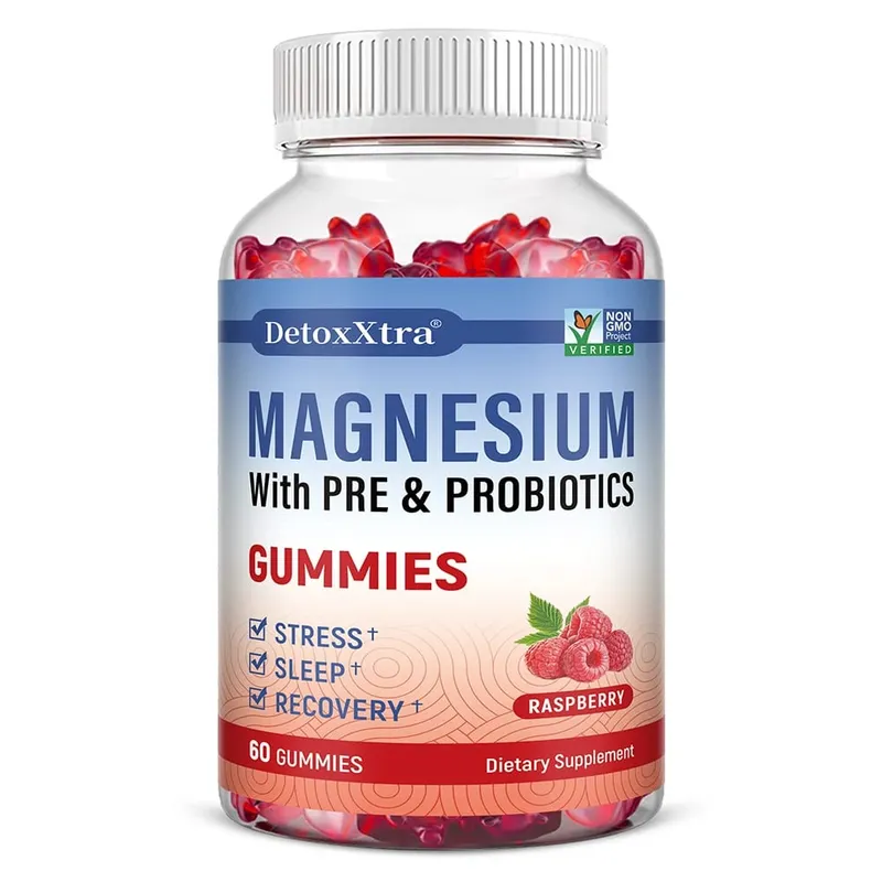 Magnesium Citrate Supplement Gummies with Prebiotics & Probiotics for Stress Sleep & Recovery - Vegan Gluten Free Non-GMO