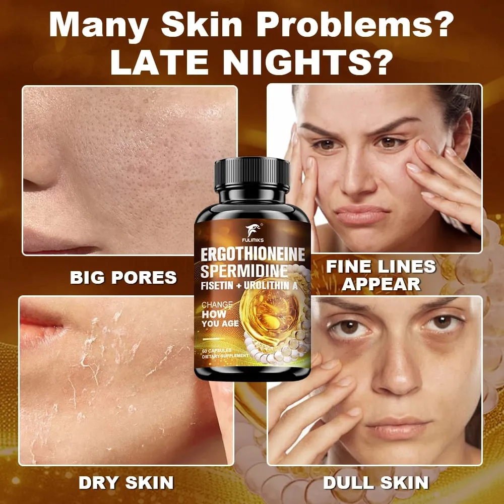 Ergothioneine & Spermidine Anti-Aging Capsules with Fisetin Urolithin A & PQQ Supports Cellular Health & Skin Rejuvenation