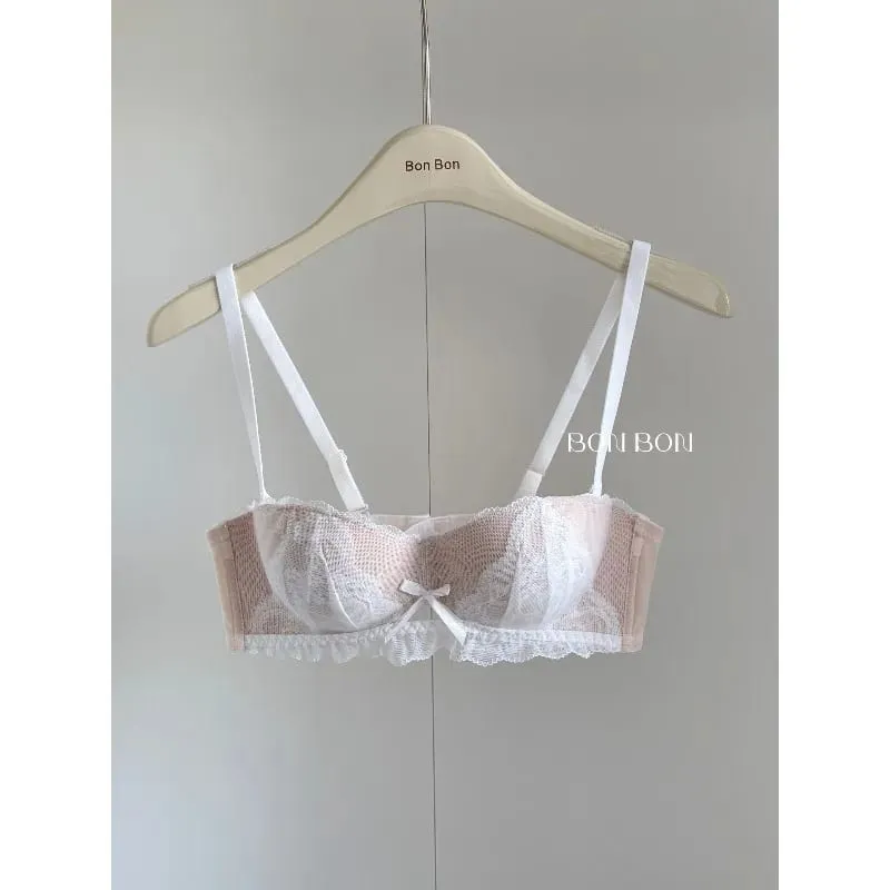Women's French Lace Bra & Briefs Set Sexy Semi Cup Push Up Small Bust Support Enhance Comfort Lightweight Bralette Free Shipping