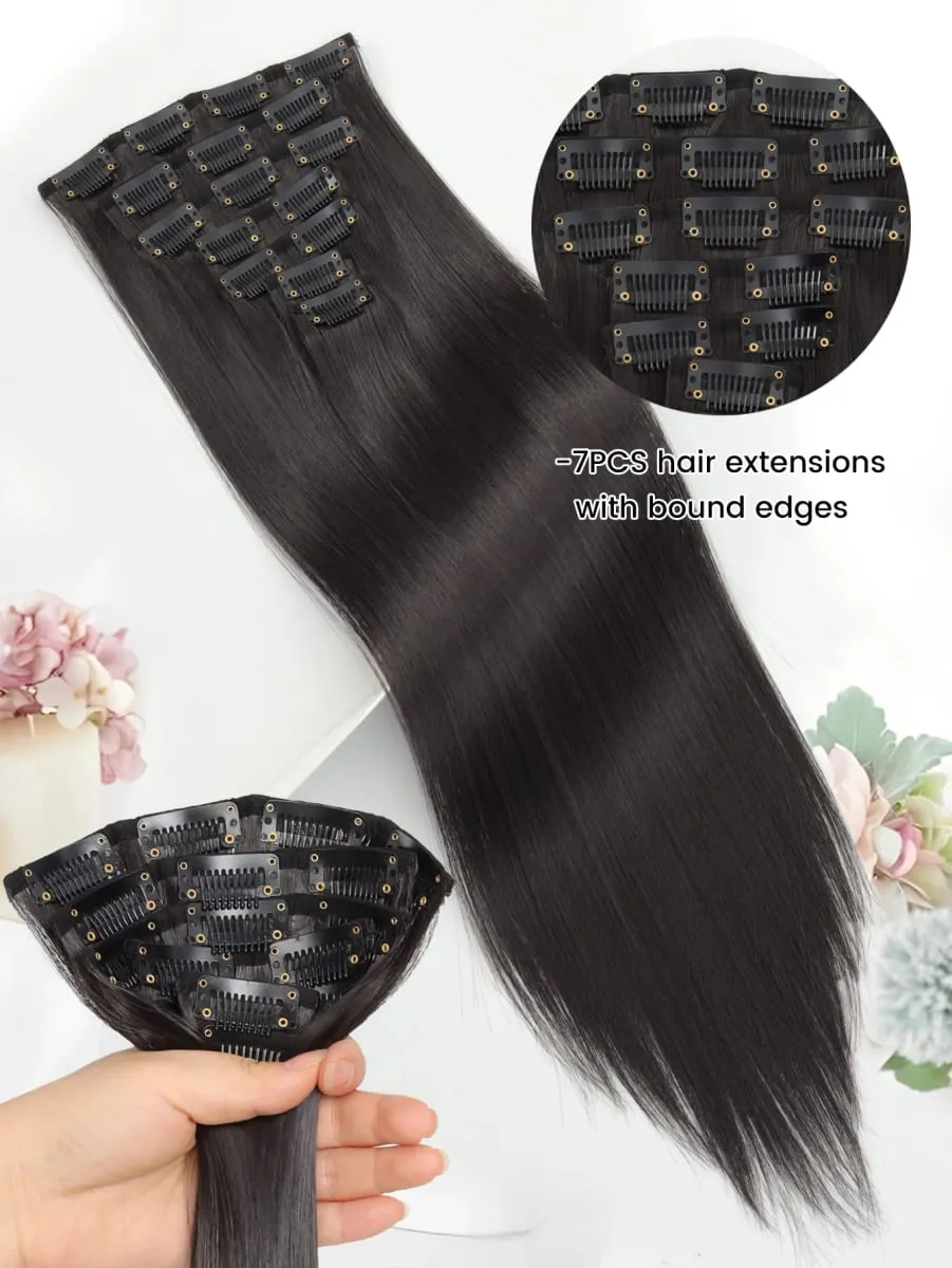 32Inchs Synthetic Long Straight Blonde Black Hairstyle Clips in Hair Extensions Hairpieces Heat Resistant False Hair Daily Party