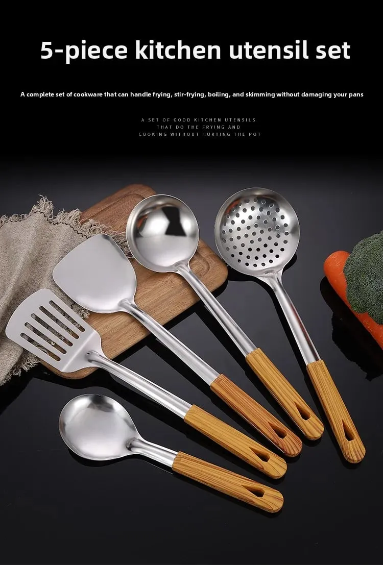 Stainless Steel Spatula Spoon Wood Handle Cooking Shovel Ladle Kitchen Utensils Baking Cooking Tools Kitchenware Cookware
