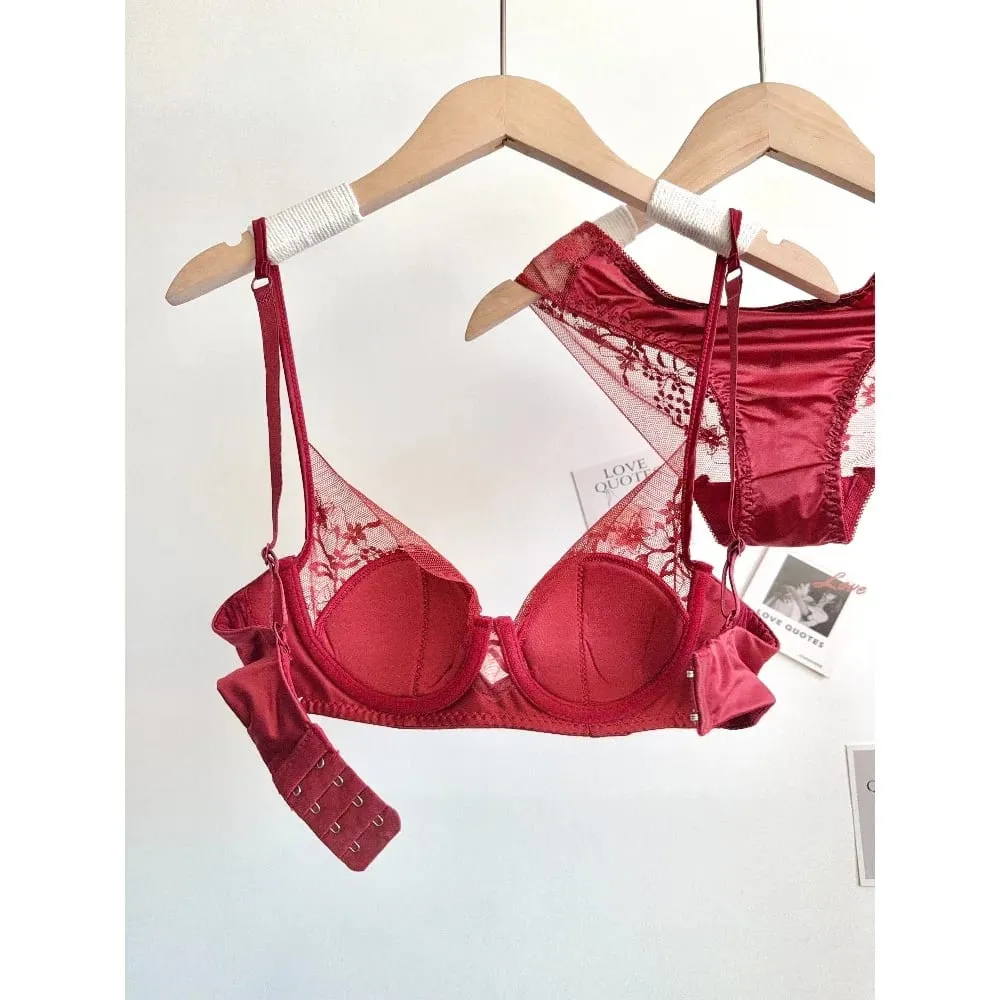 Women Lace Bra Panty Set Soft Underwire Thin Cup Push‑Up Support Intimates Lingerie Suit For Small Bust 32‑38 Fashion Underwear