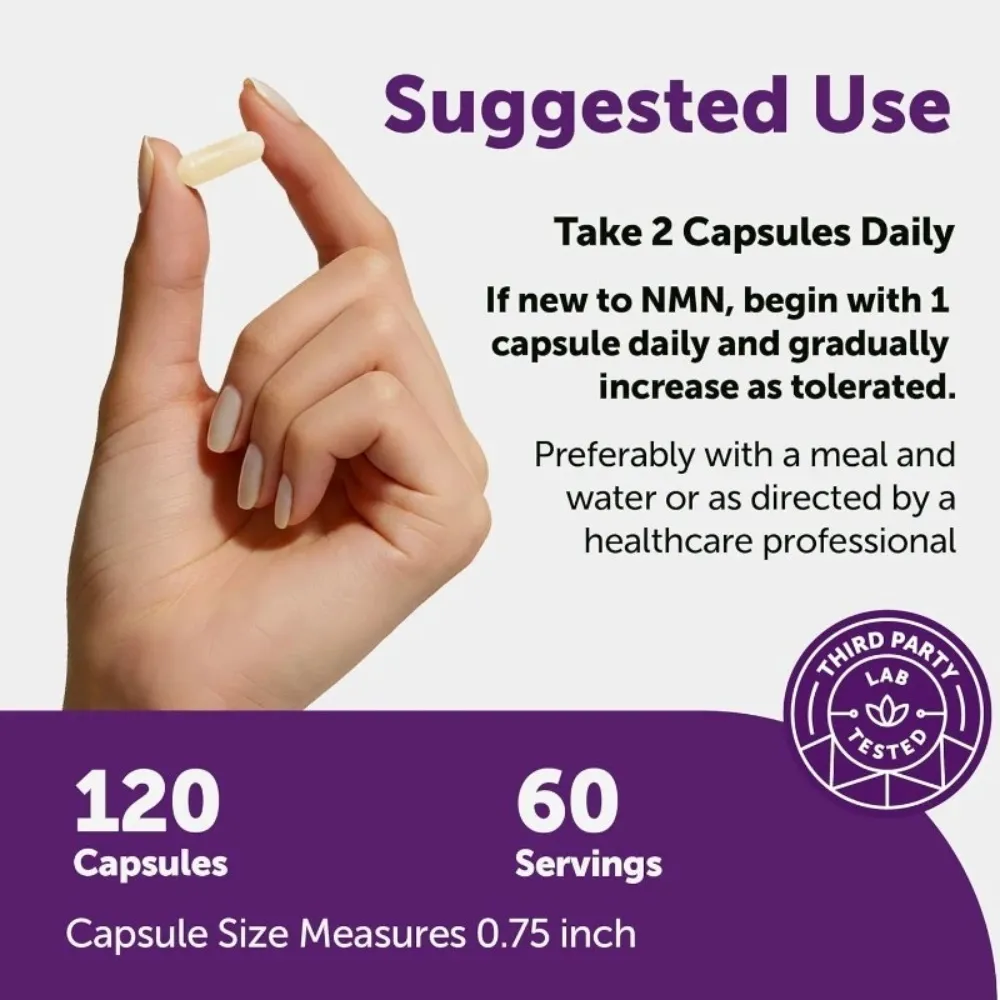 NMN-Kapseln 1000 mg pro Portion mit Resveratrol CoQ10, Vitamin C, vegane Formel, tägliche Wellness-Ergänzung, saubere Inhaltsstoffe, 120 ct