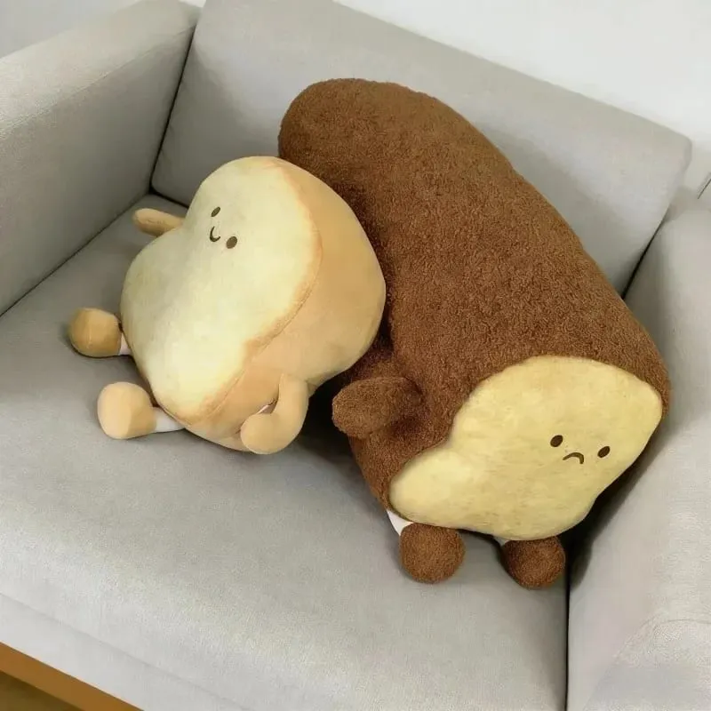 Soft Toast Shaped Stuffed Cushion Emotion Face Design Home Living Room Decoration Kids Daily Rest Practical Birthday Gift Pillow