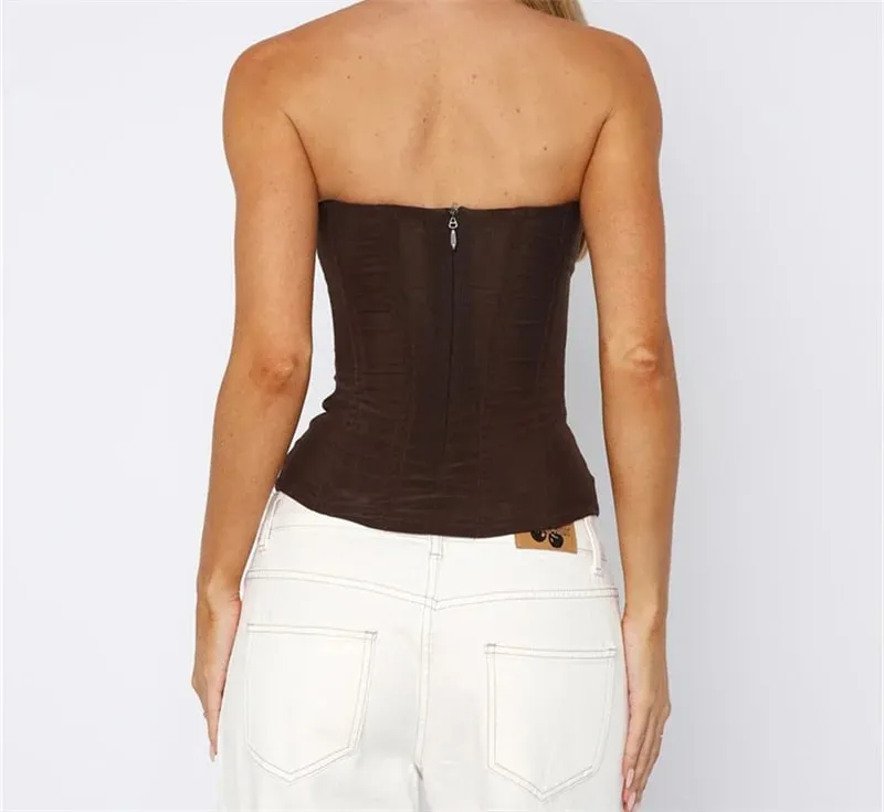 Women Y2K Sexy Slim Vest French High Street Elegant Backless Tank Top Summer Vintage Corset EGirl Solid Color Strapless Tube Top