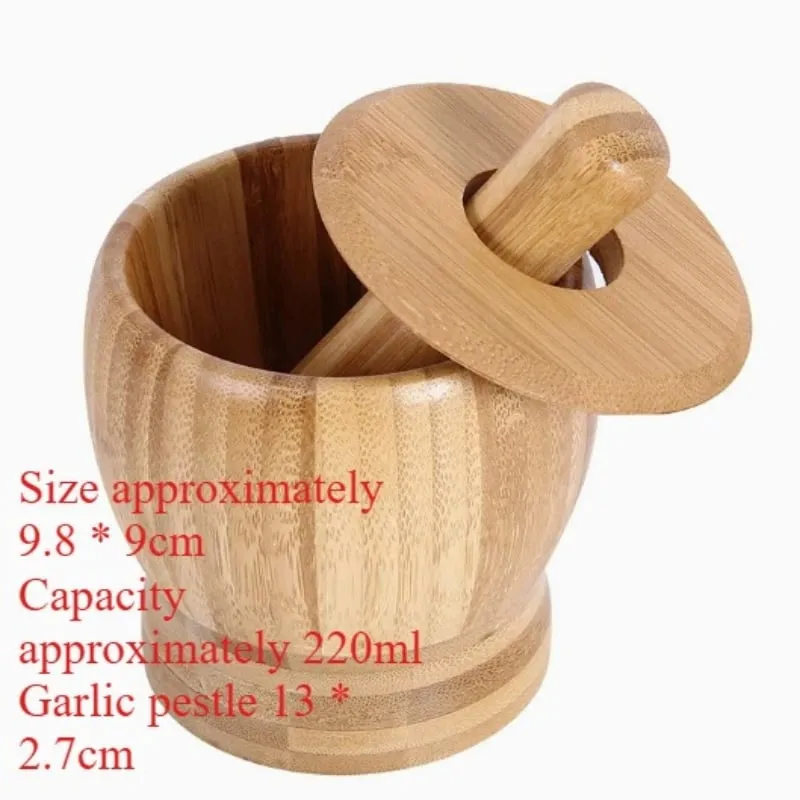 1set Bamboo garlic jar household kitchen food mixer garlic puree grinder with lid