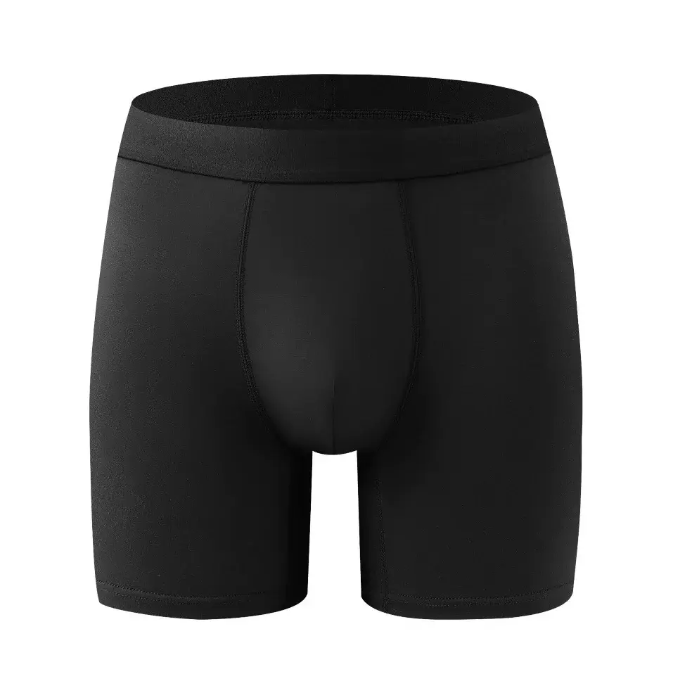 Calzoncillos tipo bóxer de fibra de bambú para hombre, ropa interior suave de color sólido de una sola pieza con cintura sin costuras y bolsa contorneada