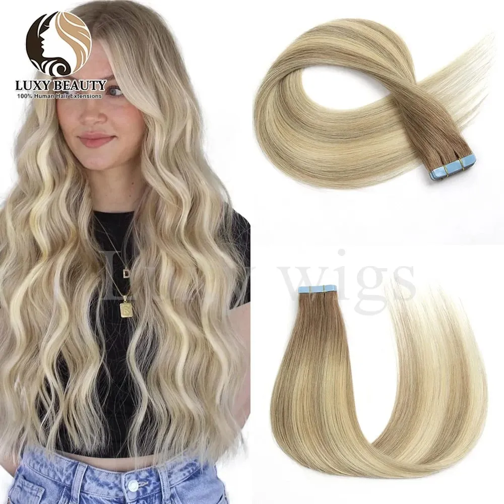 Highlights Brown Tape in Hair Extensions Human Hair Straight Black Blonde Seamless PU Skin Weft Tape In Hair Extensions 20PCS — image 14