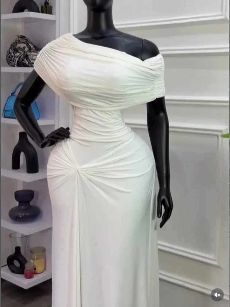 Dámské CM.YAYA se zavinutým pasem na jednom rameni nařasené složené bodycon midi dlouhé maxi šaty 2026 elegantní večerní narozeninové šaty