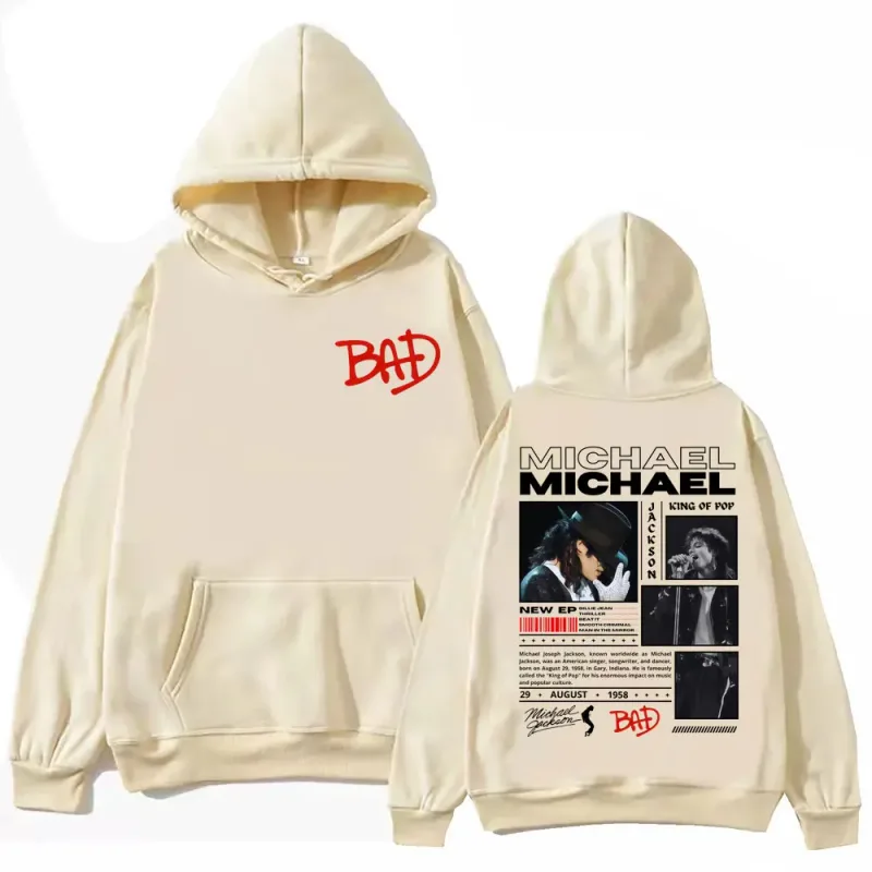 90's Rock Singer Michael Jackson Merch Hoodies Fashion Vintage Hooded Sweatshirts Men Women Casual Loose Pullovers Streetwear