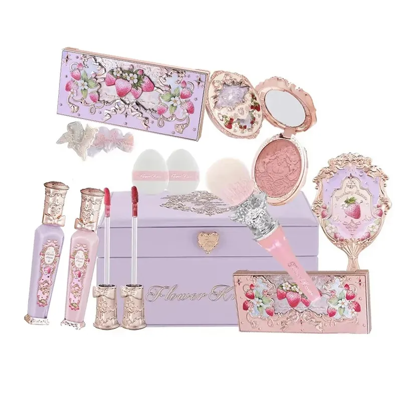 Flower Know Strawberry Rococo Set Kado All-In One Kit Rias Wajah Profesional Penuh Cermin Taman Blush On Bubuk Krim Bibir Flowerknows