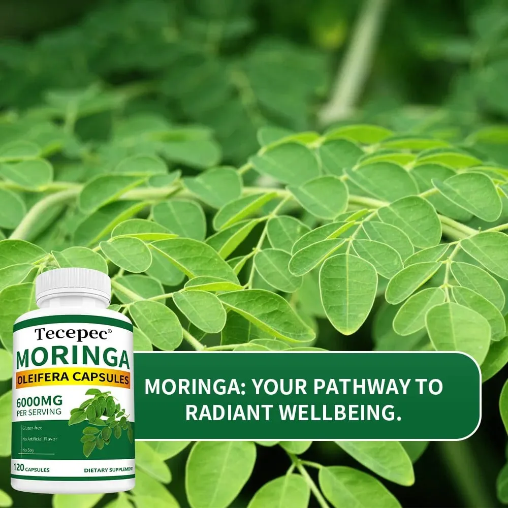 Organic Moringa Capsules 6000mg Antioxidant Boost Energy & Metabolism Support Immune Digestive Brain & Heart Health