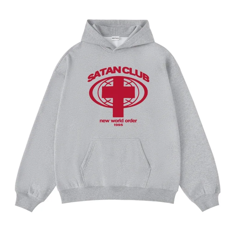 Harajuku Streetwear Oversized Ανδρικό πουλόβερ με κουκούλα Satan Club Φούτερ με κουκούλα γραφικών τύπων Φούτερ Hip Hop Αισθητικά μπλουζάκια Goth Y2k